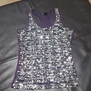 Vintage Rags In Motion Silver Sequin Purple Racerback Tank